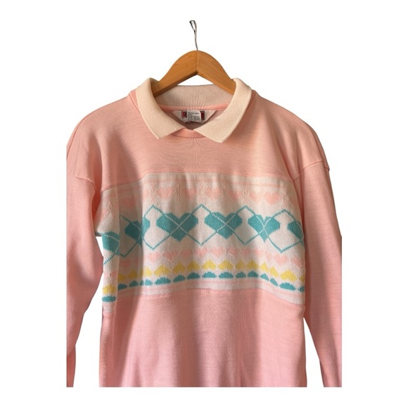 Eileen Vintage Double Collar Pastel Sweater Size M Hearts - Picture 5 of 6